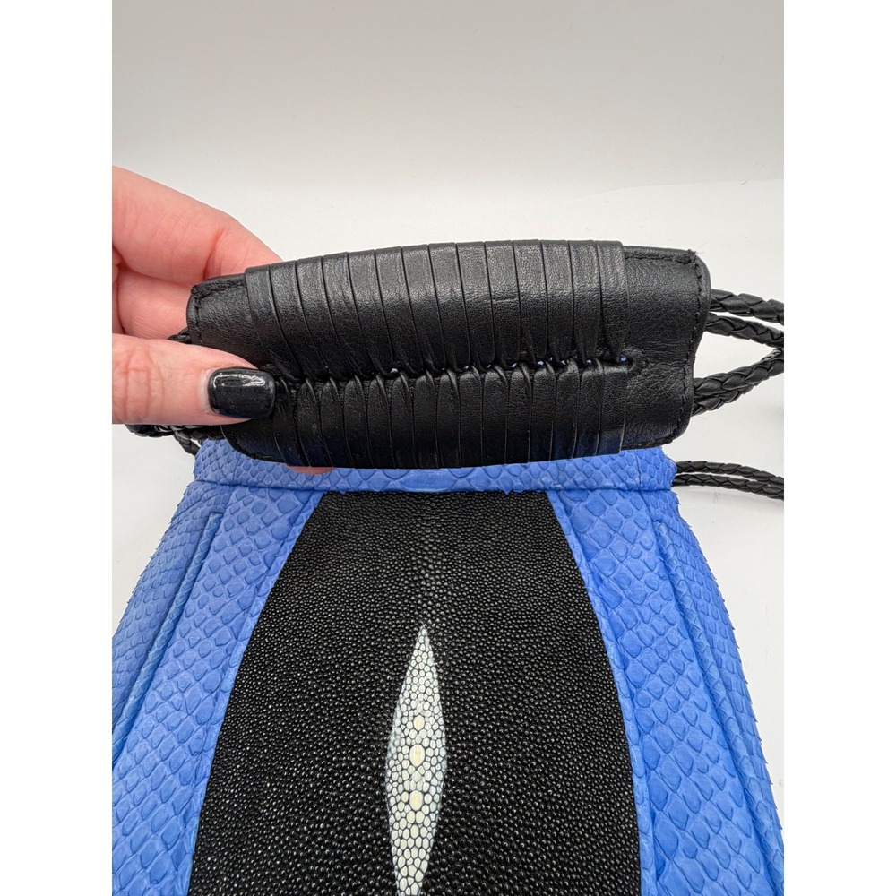 Khirma Eliazov Mignonne Pouch Blue Python Stingray Drawstring Crossbody Bag Mini - Picture 9 of 12